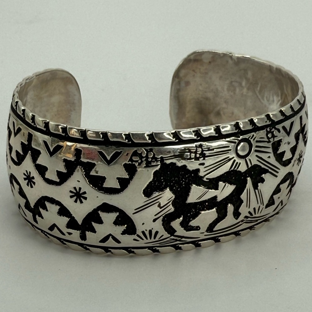 Navajo Sterling Silver Cuff Bracelet Story Teller Artisan Signed Richard Singer - Picture 4 of 9